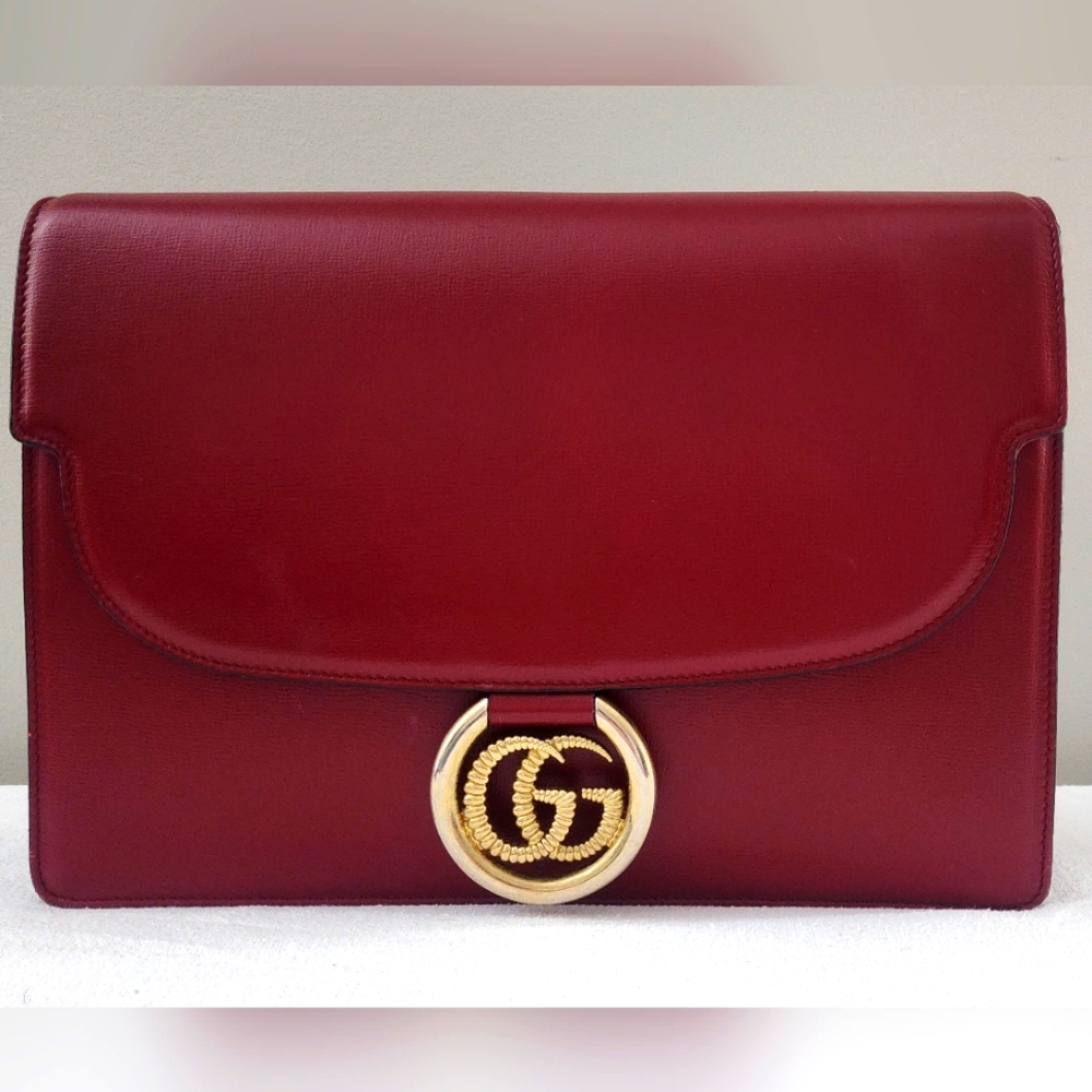 Authentic Gucci GG Marmont Red Leather Shoulder Bag Gold Hardware Gucci Handbag